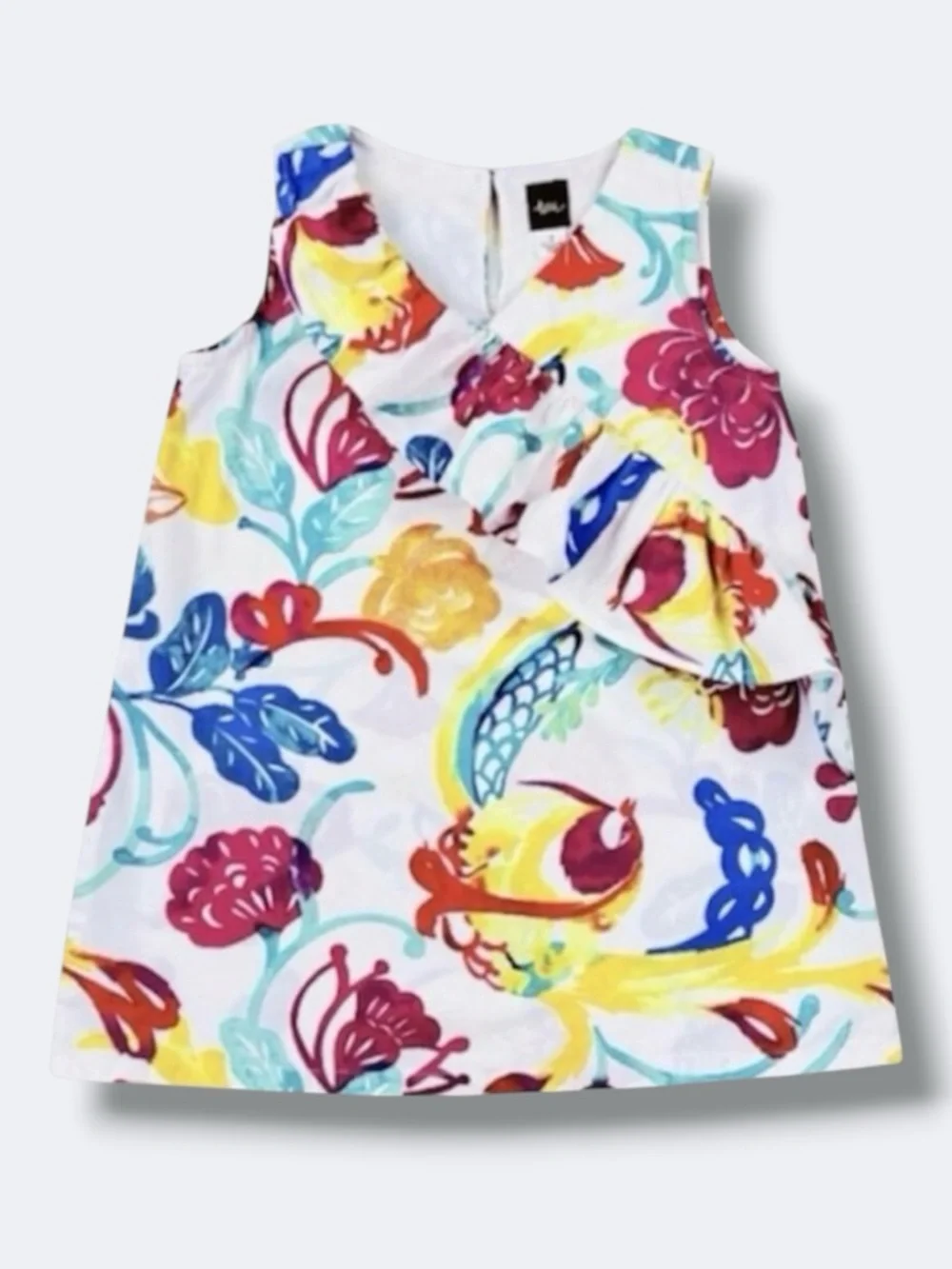 🌻3/$25 Tea Collection Dress Girls 2 Colorful Watercolor Ruffle Sleeveless Cotton